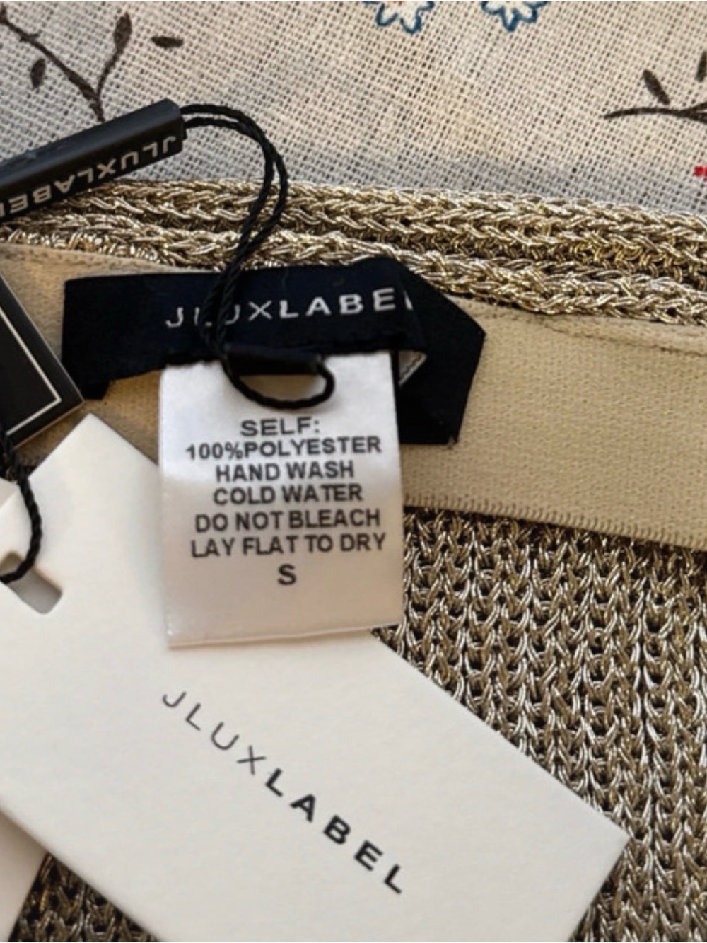 JLUXLABEL Gold Metallic Ribbed Maxi Dress with Front Tie and Jewel - Picture 5 of 8